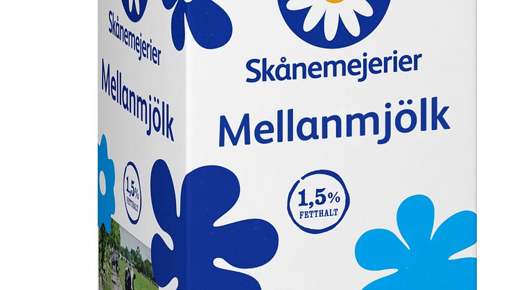 Skånemejeriers Mellanmjölk 1 liter i ny kostym