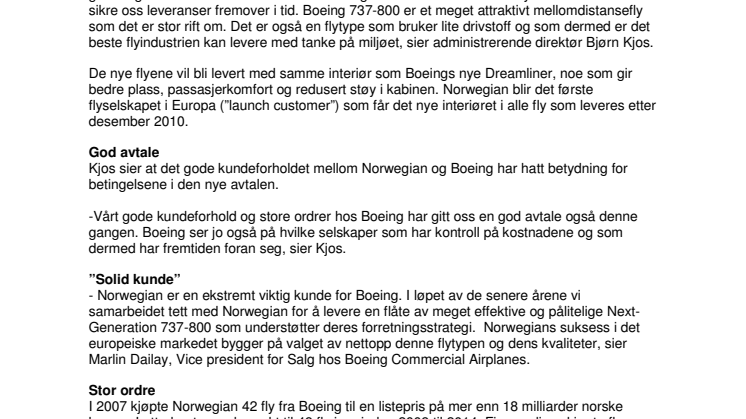 Norwegian kjøper ytterligere 15 nye fly fra Boeing
