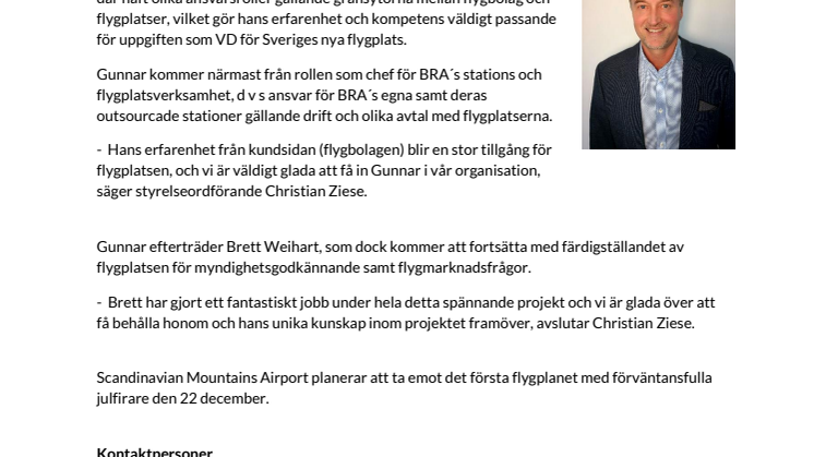 Gunnar Lenman blir ny VD för Scandinavian Mountains Airport 
