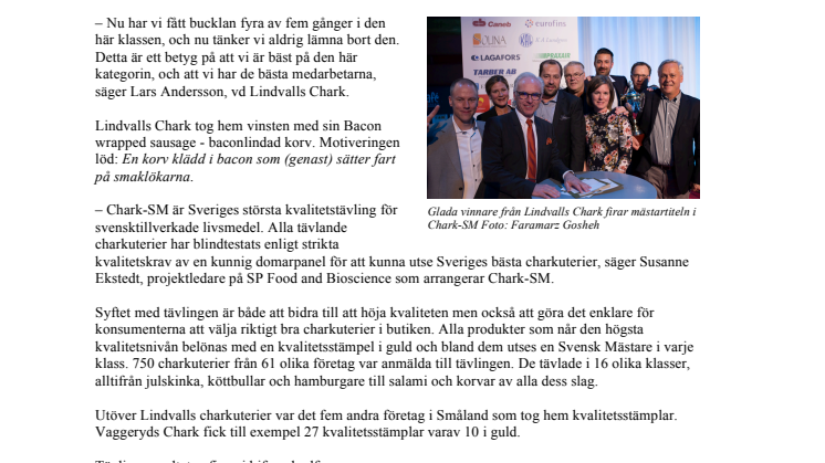 Smålandsföretag korat till Svensk Mästare när vinnarna i Chark-SM 2016 presenterades
