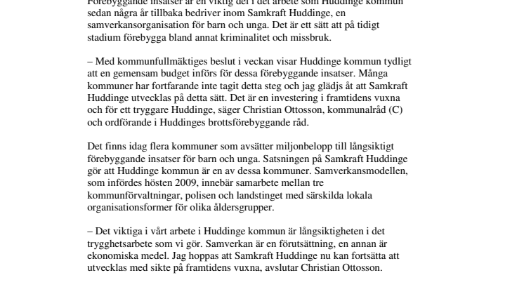 Samordning av förebyggande medel ökar tryggheten i Huddinge