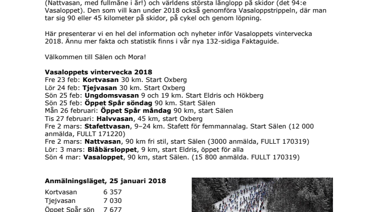 Information och nyheter inför Vasaloppets vintervecka 2018