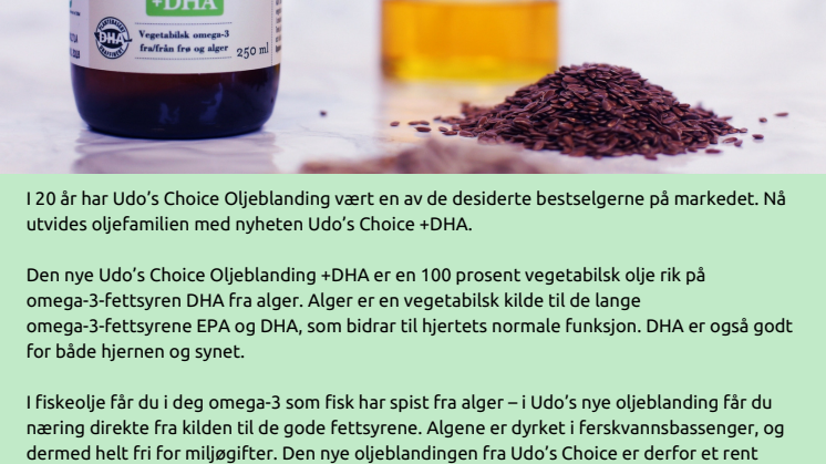 Nyhet fra Udo’s Choice: Endelig et vegetabilsk alternativ til fiskeolje!