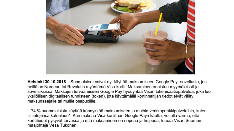 Google Pay saatavilla Visa-kortin haltijoille Suomessa
