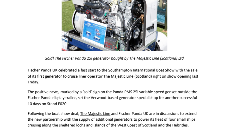 Flying Start for Fischer Panda UK at Southampton Boat Show