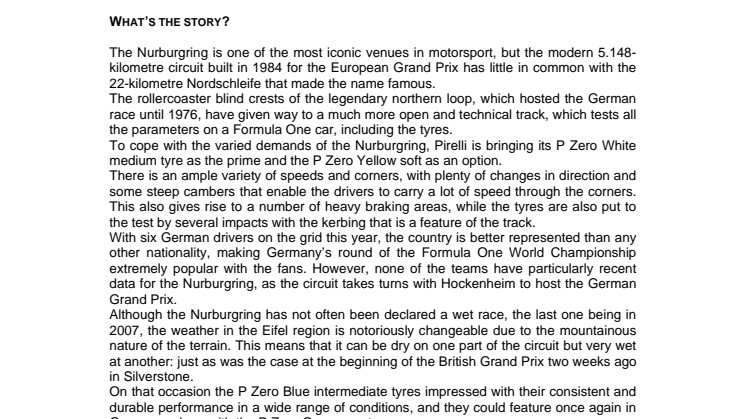 Premiär för Pirellis F1-däck PZero på Nürburgring och Tysklands GP i helgen 