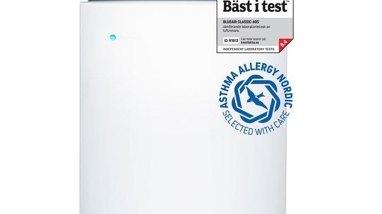 Classic 405 med Asthma Allergy Nordics och Testfakta-symboler