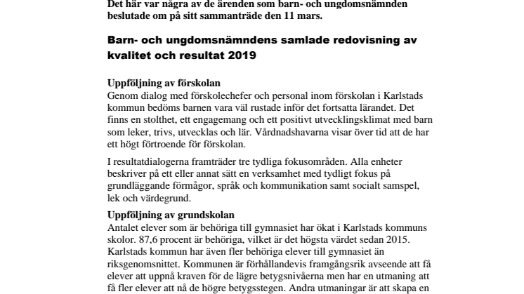 Kort från barn- och ungdomsnämnden den 11 mars