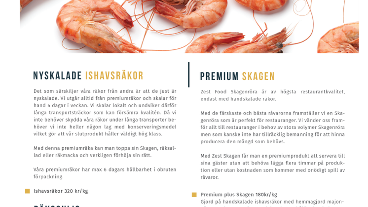 Zest Food lanserar 3 premiumprodukter från och med nyskalade räkor!