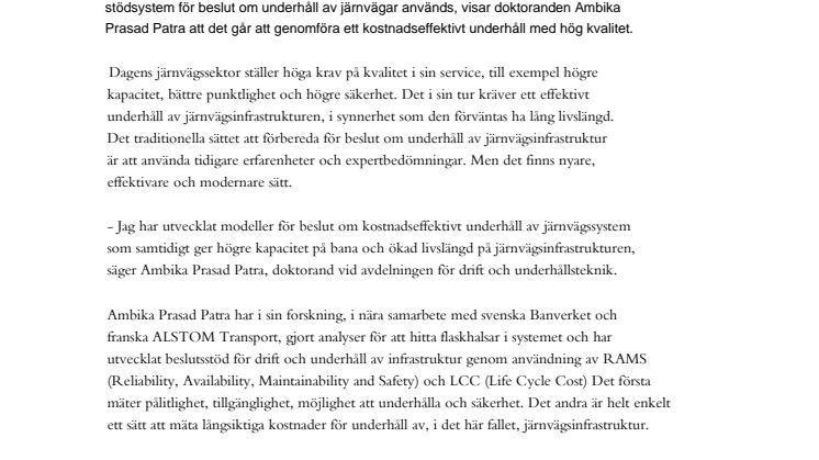 Bättre punktlighet och högre säkerhet i järnvägstrafik