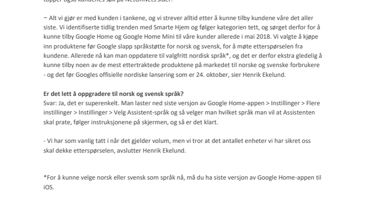 Google Home tilgjengelig hos NetOnNet siden mai