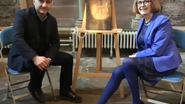 Dr Charis & Dr Sophie Oostevijk with the fifth panel in the North Transept of the Abbey photo by Molly Cady.png