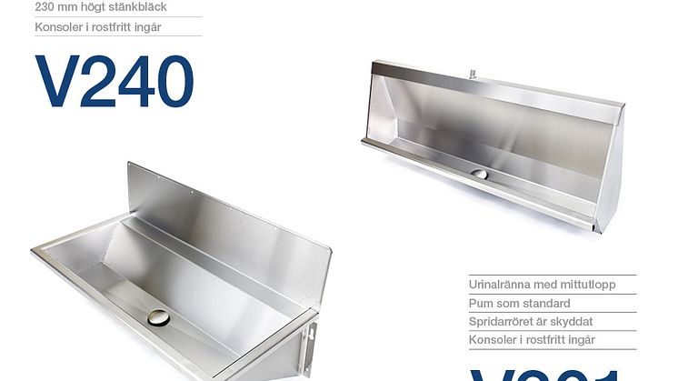 Urinalränna V301 och Tvättränna V240