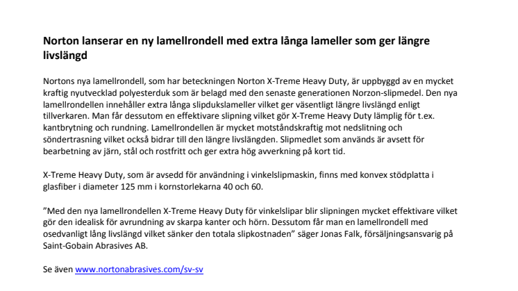 Norton lanserar en ny lamellrondell med extra långa lameller som ger längre livslängd