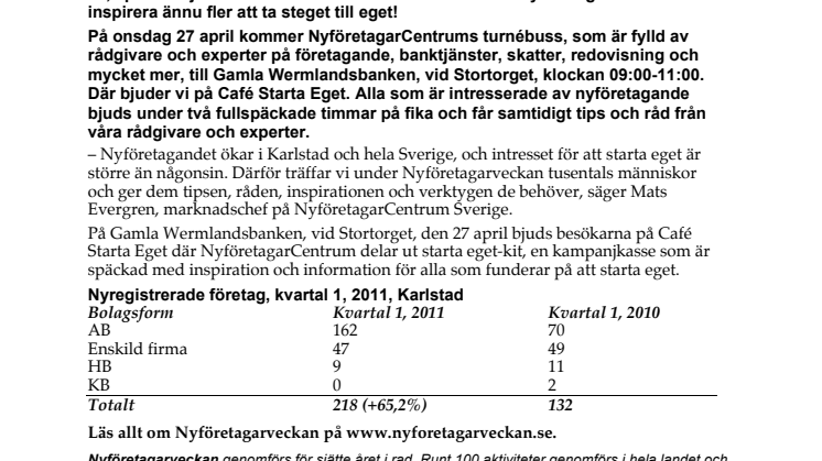 Snart börjar Sveriges Nyföretagarvecka: Nyföretagarbussen kommer till Karlstad!