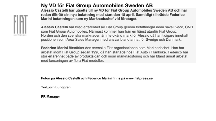 Ny VD för Fiat Group Automobiles Sweden AB