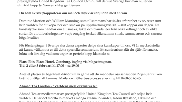INBJUDAN – Klassisk te-provning med engelsk expert