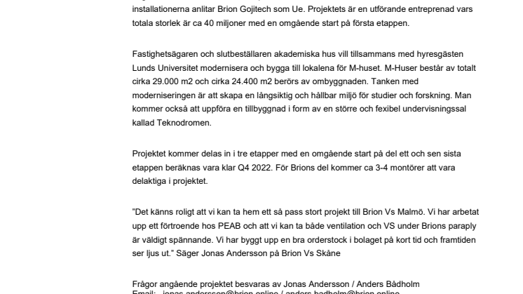 Brion Installation & Service Installerar åt PEAB på Lunds tekniska högskola 