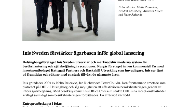 Inis Sweden förstärker ägarbasen inför global lansering