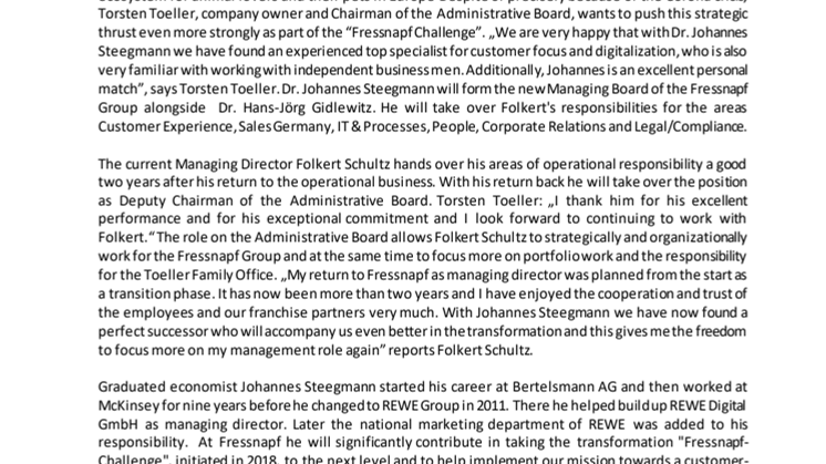 English Version Press Release Dr. Johannes Steegmann