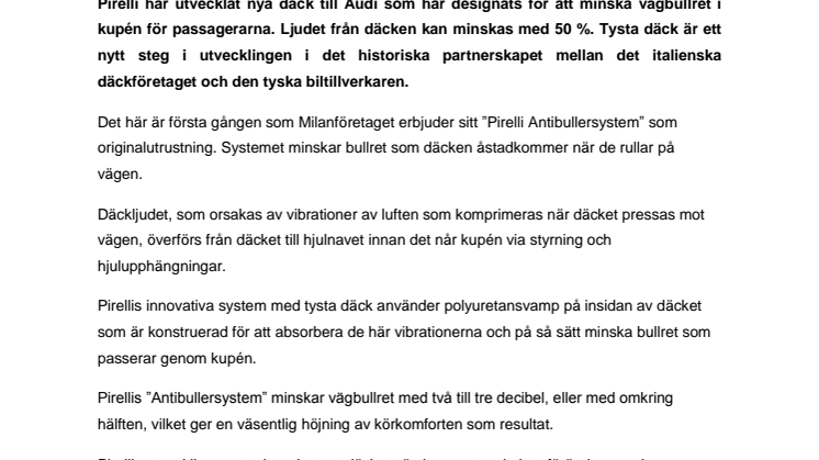 Pirelli gör tysta däck till Audi