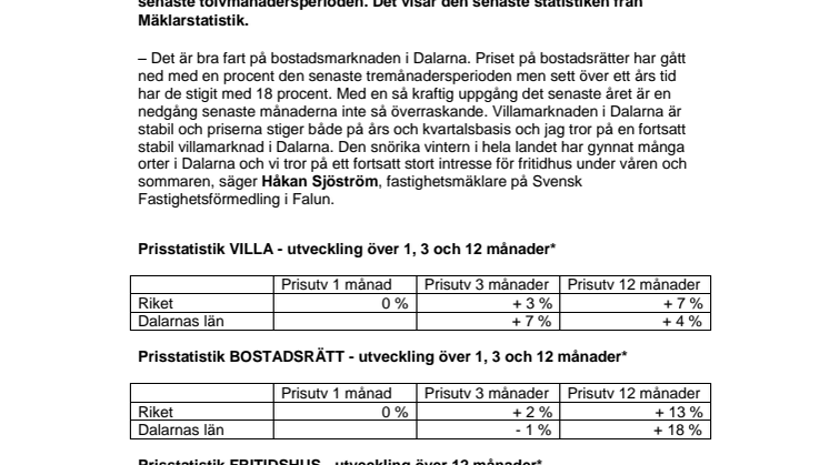 Mäklarstatistik: Villa- och fritidshuspriserna ökar i Dalarna