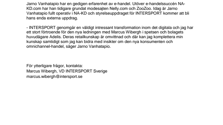 NA-KD:s grundare Jarno Vanhatapio förstärker INTERSPORTs styrelse