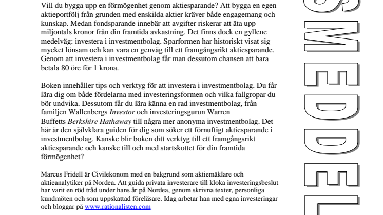 Ny bok: Bygg en förmögenhet - investera i  investmentbolag