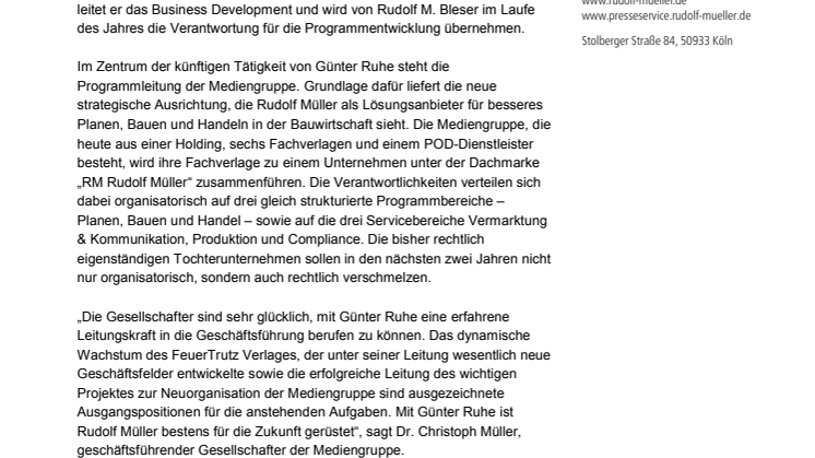 Günter Ruhe weiterer Geschäftsführer der Rudolf Müller Medienholding