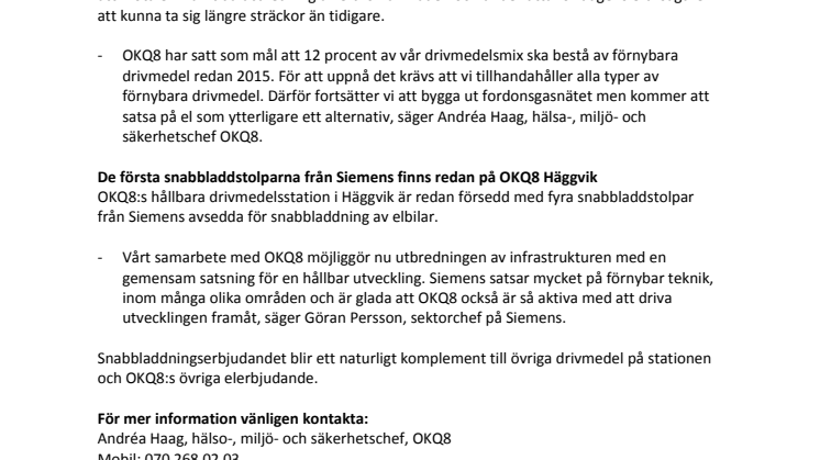 OKQ8 och Siemens elektrifierar det svenska vägnätet 
