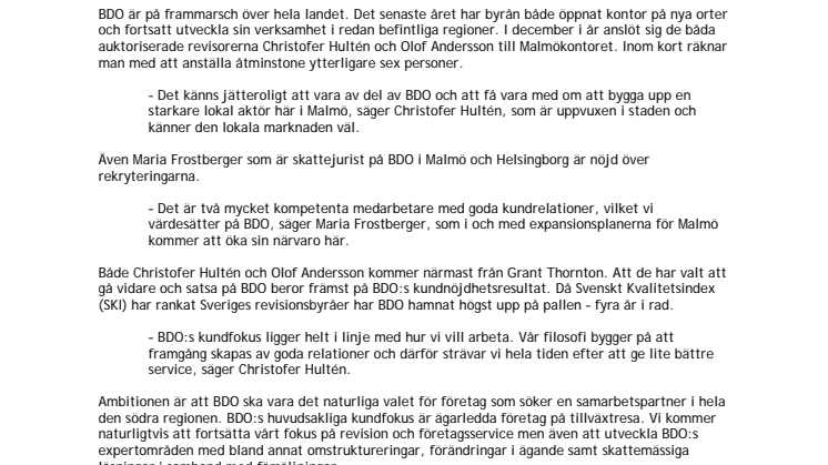 BDO växer i Malmö
