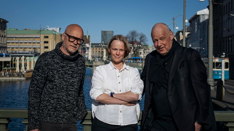 Stadsarkitekt Björn Siesjö möter arkitekt Gert Wingårdh och avdelningschef Kerstin Elias i första avsnittet av Götepod. Foto: Rebecca Havedal.