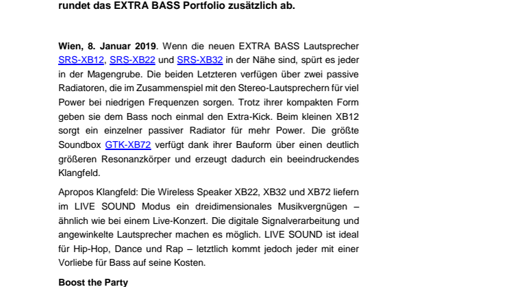 Laute Beats mit EXTRA BASS: Sony stellt neue drahtlose Party-Lautsprecher vor