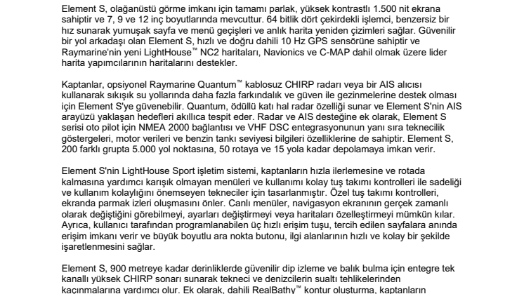FLIR, Raymarine Element S Navigasyon Ekranlarını Sunar