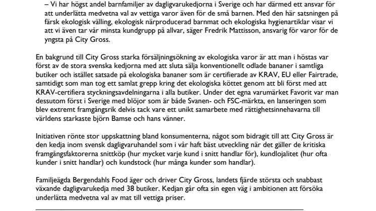 City Gross satsar ekologiskt för de små barnen