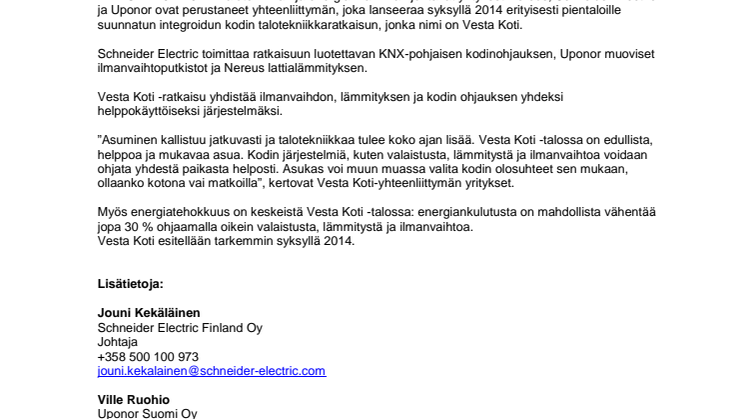 Vesta Koti: uusi integroitu kodin talotekniikkaratkaisu