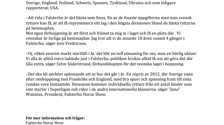 Klart om vilka lag som tävlar i Furusiyya FEI Nations Cup™i Falsterbo