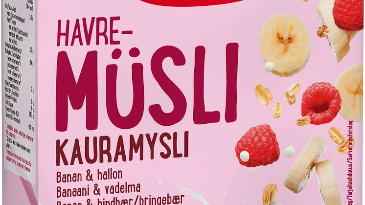 Ekologisk havremüsli med banan och hallon
