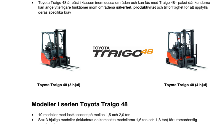 Toyota Traigo 48 - faktablad