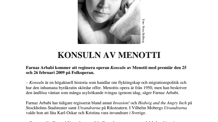 Farnaz Arbabi regisserar Konsuln av Menotti