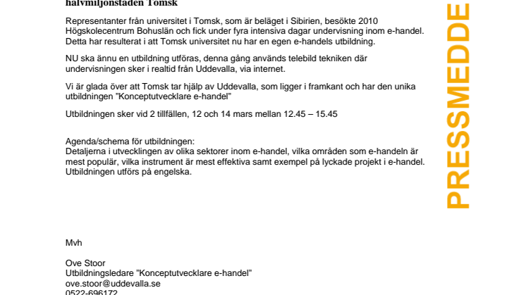 HCB undervisar för universitet i Ryssland 12 och 14 mars