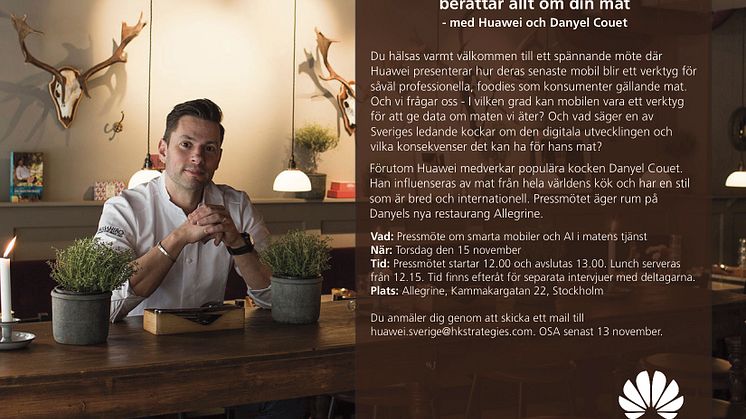 Pressinbjudan till lunchevent med Huawei och Danyel Couet