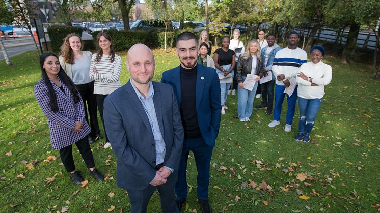 L-R: ﻿Saman Haque, Becca Hawkins and Ellie Belton from ACCESS: Policy, Professor Matthew Johnson from Northumbria University and Director of ACCESS: Policy, Piotr Mahey, are pictured with Northumbria University students taking part in the programme.
