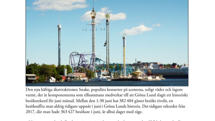 Gröna Lund slår besöksrekord för juni månad