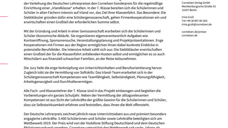 Deutscher Lehrerpreis: Cornelsen Sonderpreis für Grund- und Werkrealschule Villingendorf 