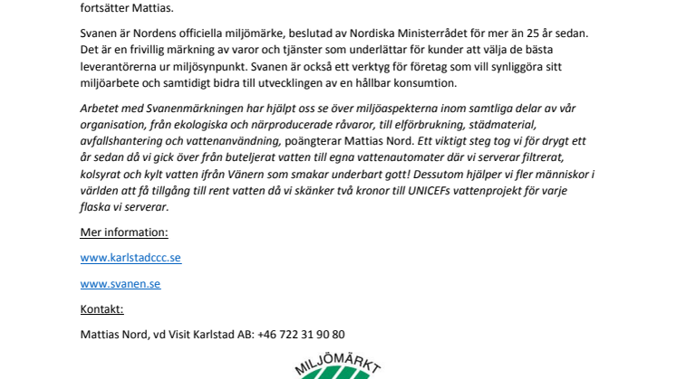 Karlstad CCC nu en av få Svanenmärkta konferensanläggningar i Sverige