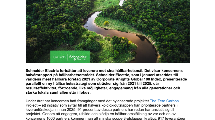Schneider Electric fortsätter att leverera mot sina hållbarhetsmål – mobiliserar stöd från anställda, partners och kunder