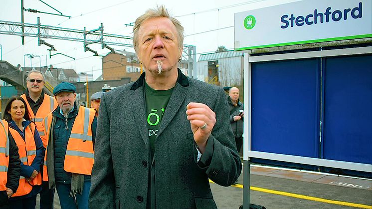 Steve Pottinger reads a special poem at Stechford station