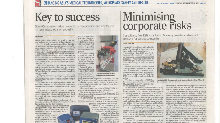 Brady Corporation Featured on The Straits Times Special - Enhancing Asia's Medical Technologies, Workplace Safety and Health 