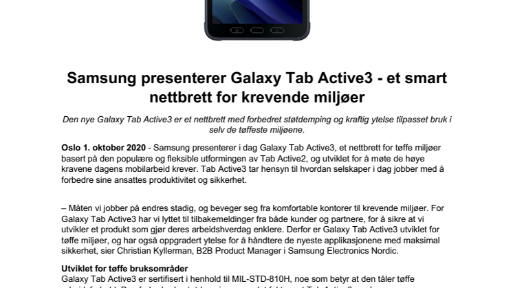 Samsung presenterer Galaxy Tab Active3 - et smart nettbrett for krevende miljøer